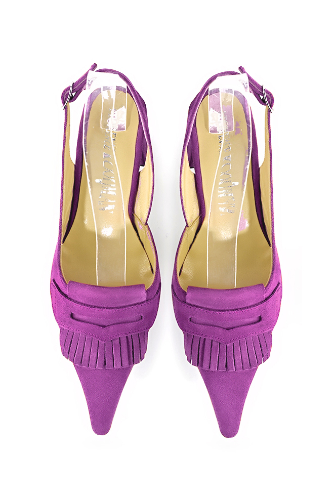 Women's mauve purple slingback dress shoes. Pointed toe. Medium block heels - Top view